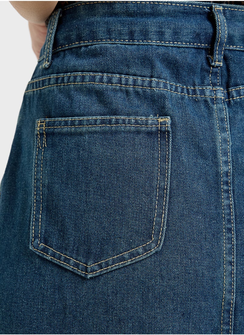 Ginger - Denim A Line Skirt With Slit - Image 1
