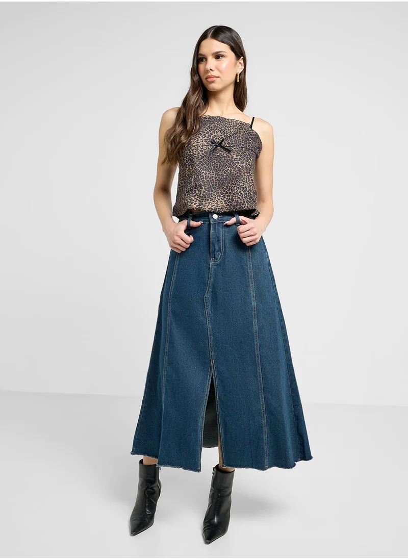 Ginger Denim A Line Skirt With Slit