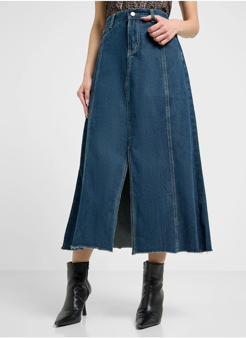 جينجر Denim A Line Skirt With Slit