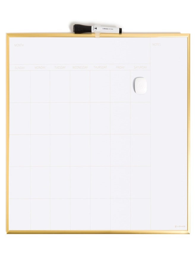 U Brands Magnetic Dry Erase Monthly Calendar Whiteboard 16" x 20", Gold Aluminum Frame, Wall Mounted Planner for Office, Home, and Classroom, Includes Marker and Magnet - Image 1