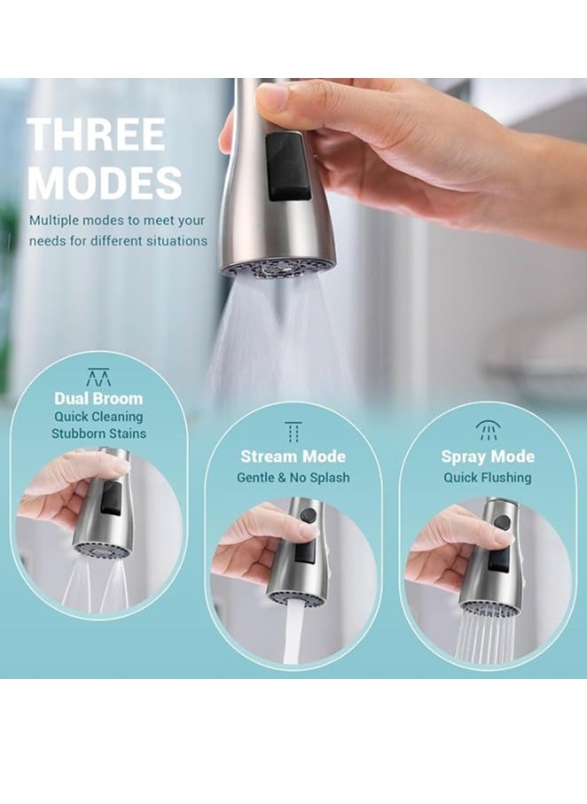 Sundex - Kitchen Tap, Brushed Nickel Kitchen Sink Mixer with Pull Down Sprayer 3 Water Modes, Stainless Steel Sink Faucet for Kitchen, Single Handle/Hole - Image 1
