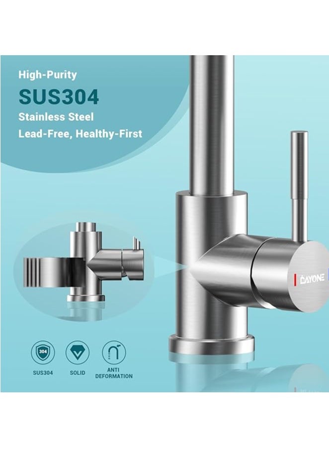 Sundex - Kitchen Tap, Brushed Nickel Kitchen Sink Mixer with Pull Down Sprayer 3 Water Modes, Stainless Steel Sink Faucet for Kitchen, Single Handle/Hole - Image 1