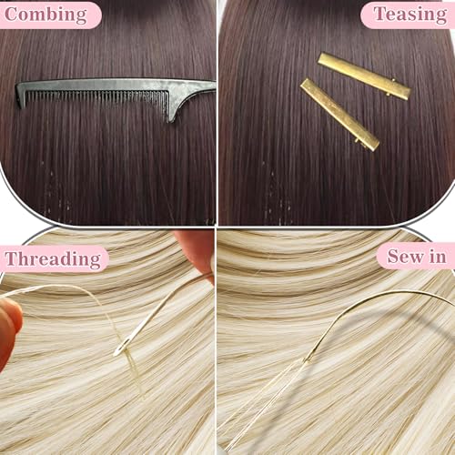 FEXICHUJI Sew in Hair Extensions Kit, Microlink Tool Kit with 600 Silicone Nano Microbeads, 1 Extension Plier, 3 Rolls of Sewing Thread, 2 Hair Pulling Loops, 10 Crochet Hooks, 4 Clips, 1 Comb, 200 Rubber Bands - Image 5