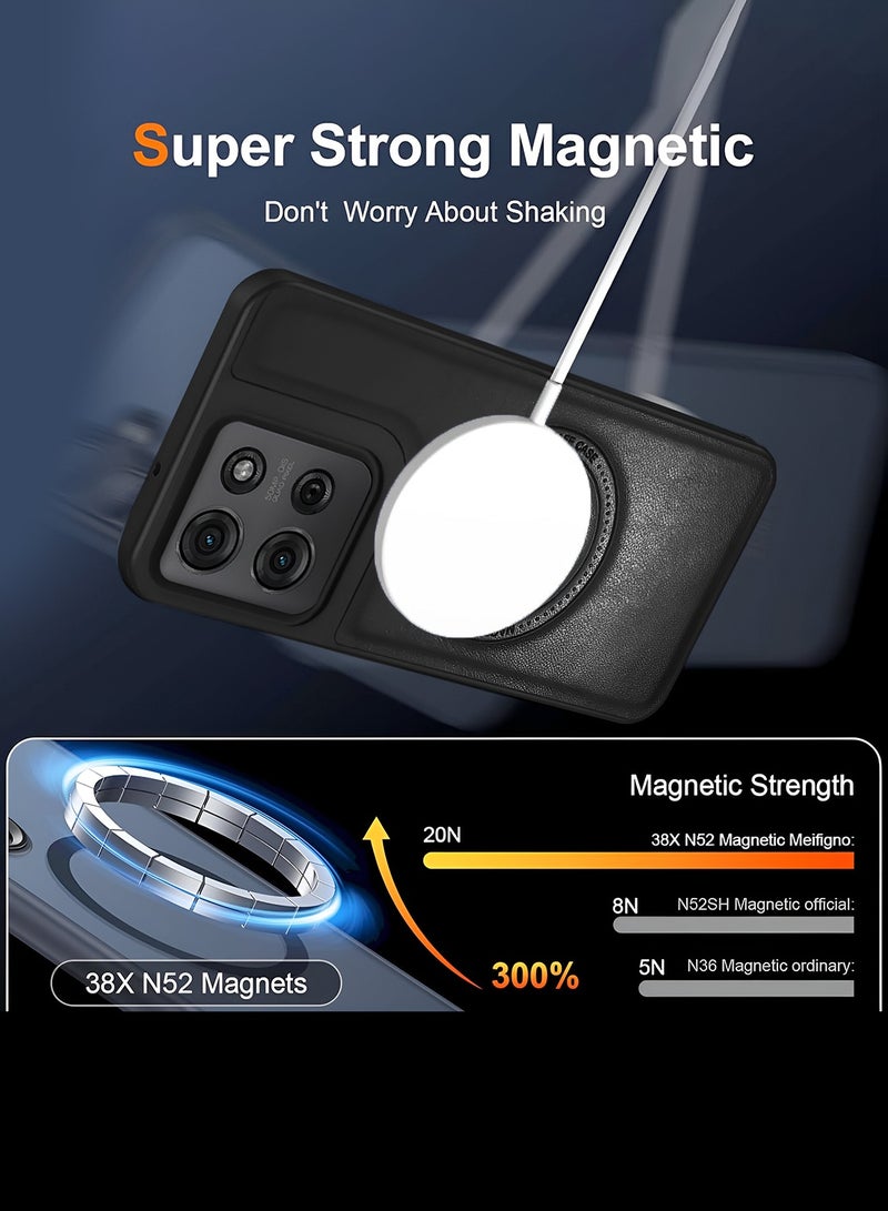 دبليو تيك غطاء موبايل موتورولا موتو جي 75 5G 2024 مع حماية من الصدمات من الجلد الصناعي الفاخر مزود بمغناطيس ماغ سيف - أسود - Image 2