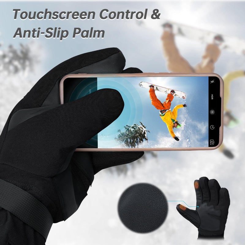 MCTi Pro Wrist Support Ski Gloves for Men, Winter Snowboard Gloves with Wrist Guard, Waterproof, 3M Thinsulate Warm, High Abrasion Resistance Black-XL - Image 5