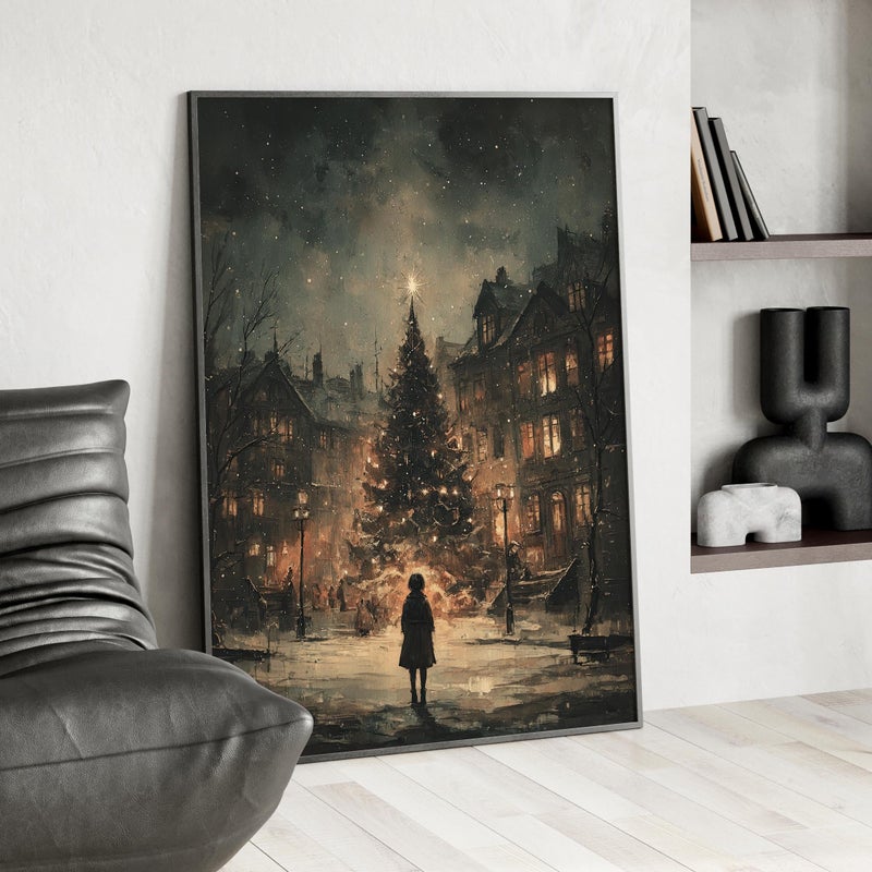 TNESSENTIAL Christmas Eve Moody Wall Art Poster or Canvas Print, Vintage Holiday Scene, The Night Before Christmas Snowy Landscape, Dark Festive Decor - Image 3