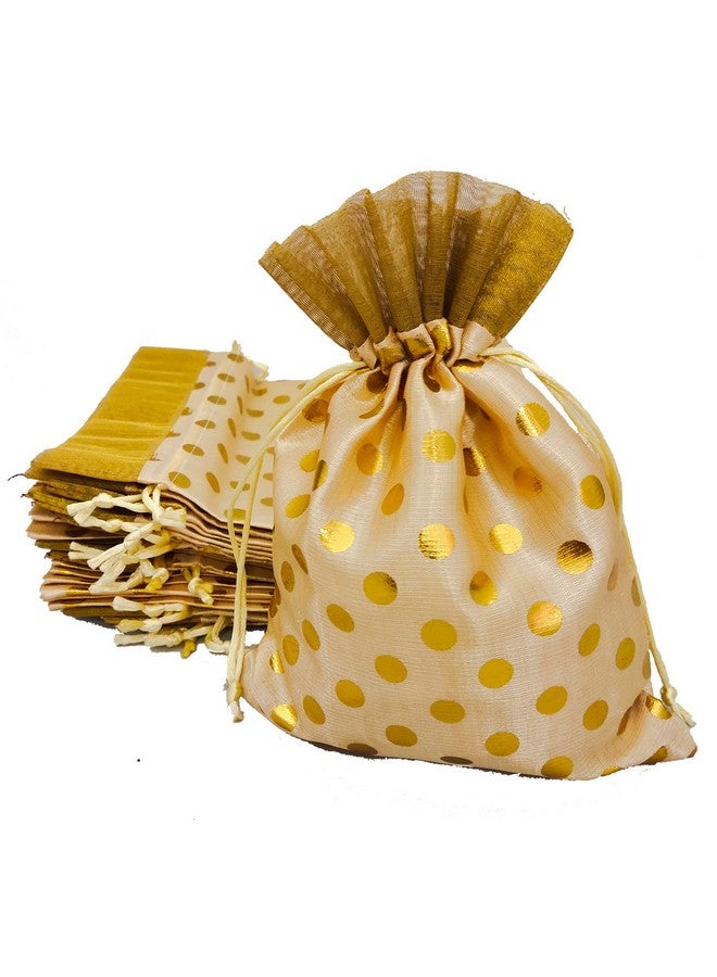 3A FEATURETAIL Fabric 18Cm X 25Cm Large Polka Dot Drawstring Bags Pouches Potli For Gift Wedding Jewelry Packaging Bridal Party Favors For Women (15Pc Set, Cream Color With Golden Dot) - Image 1