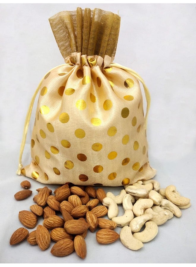 3A FEATURETAIL Fabric 18Cm X 25Cm Large Polka Dot Drawstring Bags Pouches Potli For Gift Wedding Jewelry Packaging Bridal Party Favors For Women (15Pc Set, Cream Color With Golden Dot) - Image 3