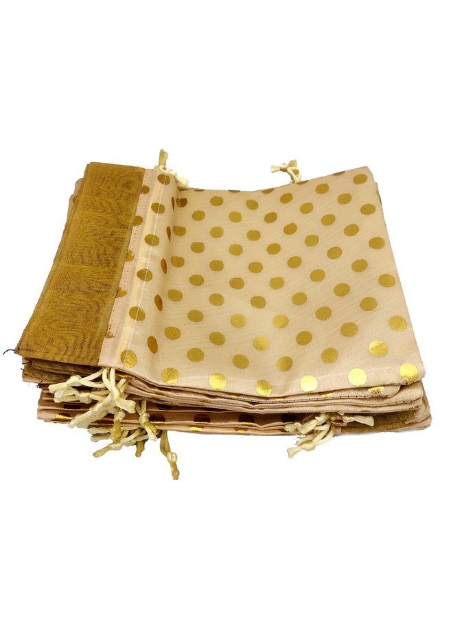 3A FEATURETAIL Fabric 18Cm X 25Cm Large Polka Dot Drawstring Bags Pouches Potli For Gift Wedding Jewelry Packaging Bridal Party Favors For Women (15Pc Set, Cream Color With Golden Dot) - Image 5