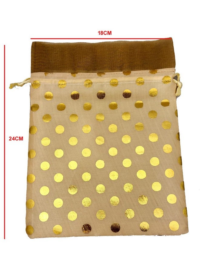 3A FEATURETAIL Fabric 18Cm X 25Cm Large Polka Dot Drawstring Bags Pouches Potli For Gift Wedding Jewelry Packaging Bridal Party Favors For Women (15Pc Set, Cream Color With Golden Dot) - Image 2