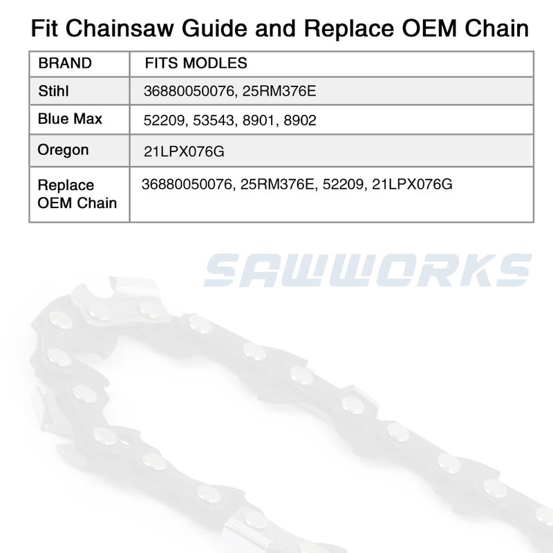 SawWorks 3-Pack 20 Inch Chainsaw Chain, 325" Pitch .058" Gauge 76 Drive Links for Supmix 62cc, WEMARS â€Ž6220G, NEOTEC NCS6200, Blue Max 53543, 52209, 8901, 8902 and More - Image 5
