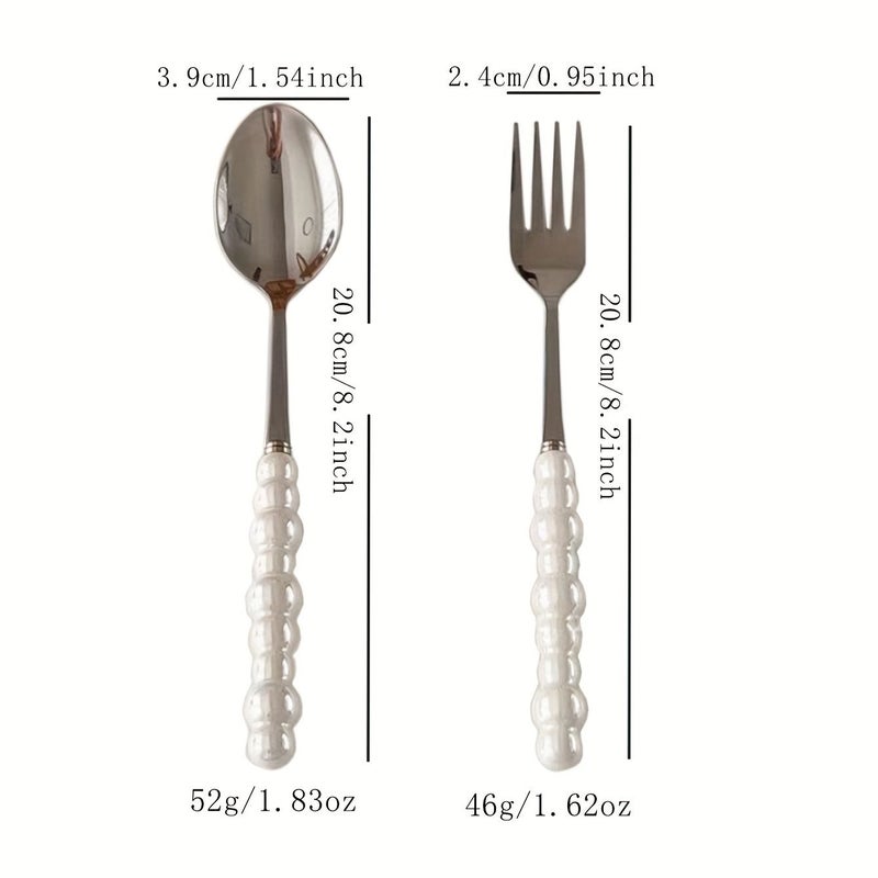 12 Piece White Pearl Shape Stainless Steel Cutlery with Ceramic Handles - Image 3