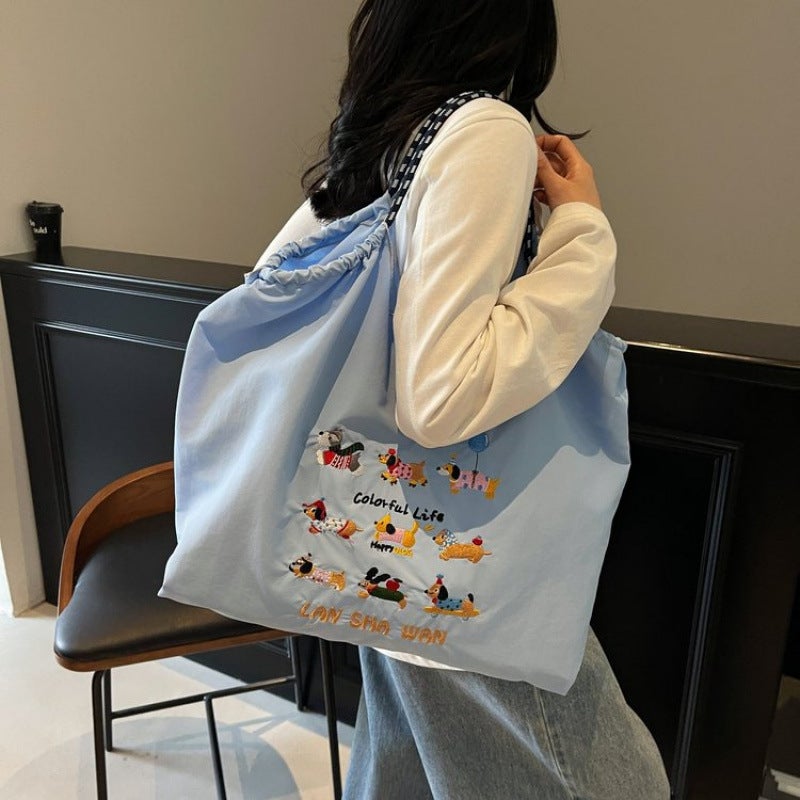Cute Cartoon Puppy Tote Bag Women'S All-Match Large Capacity Handbag College Student Commuter Shoulder Bag - Image 1