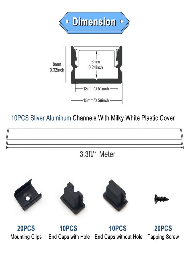 VST 10 Pack 3.3ft/1M LED Aluminum Channel U Shape with Crystal Smoke Transparent Clear Cover for Strip Lights Installation,Easy to Cut,Professional Look LED Strip Diffuser Cover Track - Image 2