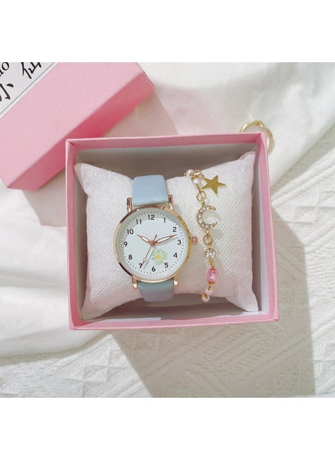 Chic Retro Daisy Belt Watch for Girls Blue