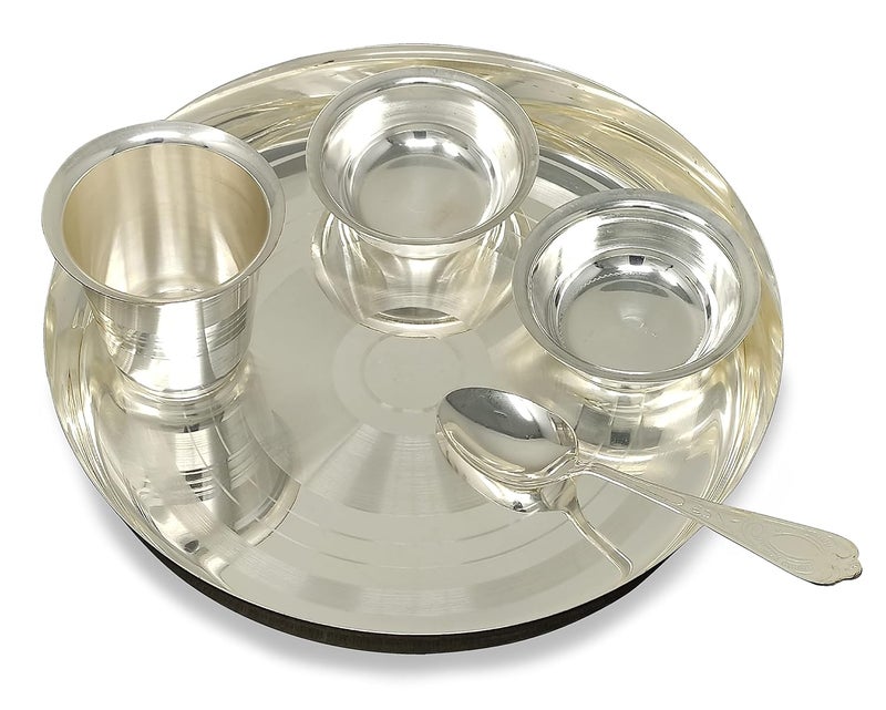 BENGALEN Baby Dinner Set 8 Inch Silver Plated for Annaprashan Sanskar Rice Ceremony Gift for Girls Boys Kids Festive Birthday Return Home Decorative Gifts Items - Image 1