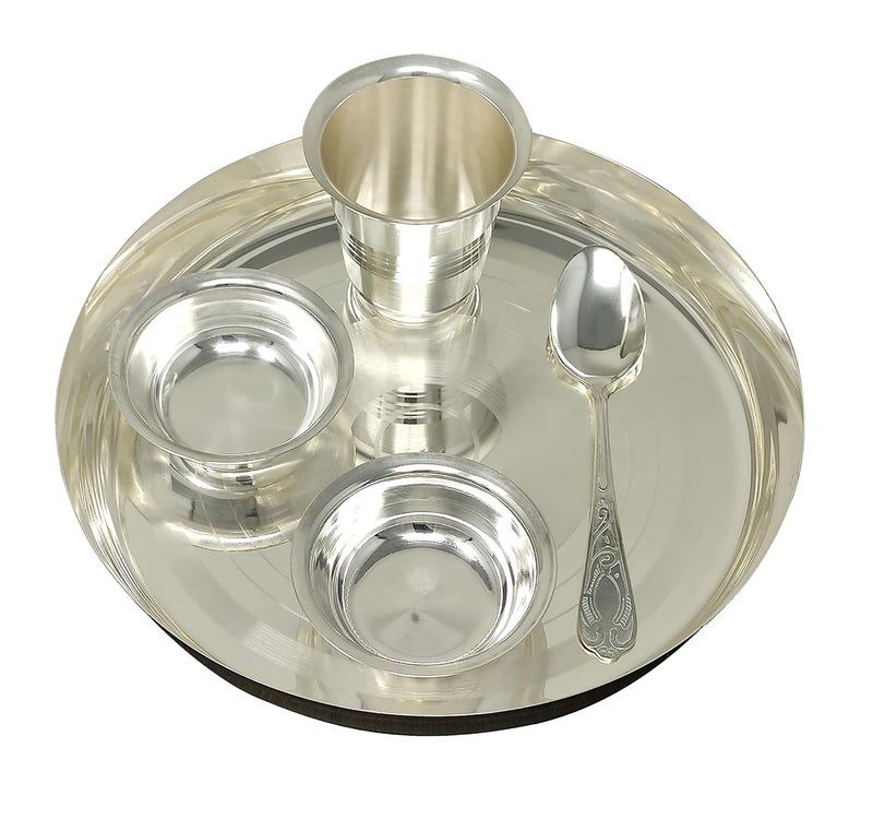 BENGALEN Baby Dinner Set 8 Inch Silver Plated for Annaprashan Sanskar Rice Ceremony Gift for Girls Boys Kids Festive Birthday Return Home Decorative Gifts Items - Image 4