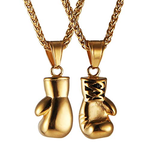 HZMAN Men Women Punk Stainless Steel Boxing Glove Chain Pendant Necklace (Gold) - Image 1
