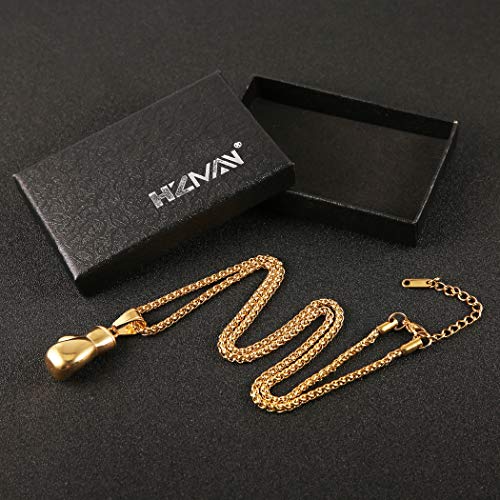 HZMAN Men Women Punk Stainless Steel Boxing Glove Chain Pendant Necklace (Gold) - Image 4