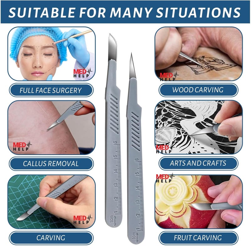 MedHelp Disposable Scalpel 15 Disposable Dermaplaning Blades with Plastic Handle, High Carbon Steel Dermablade Blades. Individually Wrapped 10 Blade - Box of 10 - Image 4