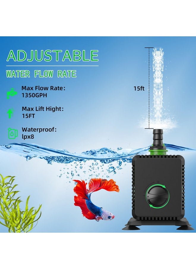 FREESEA - FREESEA Submersible Water Pump for Pond: 1350GPH 150W Aquarium Fountain Pump with 6.6ft Tubing for Waterfall Hydropoic Fish Tank - Image 1