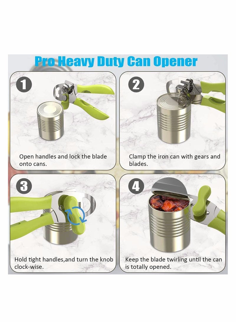 SYOSI Can Opener Heavy Duty Can 4 in 1 Kitchen Stainless Steel Opener Manual Smooth Edge Durable Food Safe Cut Tool Tin Jar Bottle Opener Hand Grip for Seniors with Arthritis Hands  - Image 3