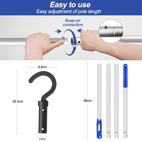 Elefama Pool Pole Hooks for Robotic Pool Cleaner with 2 PCS Pool Hooks for Poles &5.2 Ft Adjustable Swimming Pool Cleaning Pole for Pool Vacuum for Inground Pools,Above Ground, Skimmer Net,Brush,Vacuum Head - Image 5