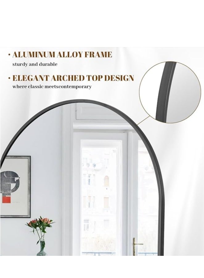 Vparty Arched Black Floor Mirror – 71"x32" Full-Length Mirror with Modern Arched Design, Stylish and Elegant for Bedrooms, Living Rooms, Hallways, Entryways, and Dressing Rooms, Large Decorative Wall Mirror, Vertical Leaning or Wall-Mounted, Practical Home Decor Accent (180x80cm) - Image 3