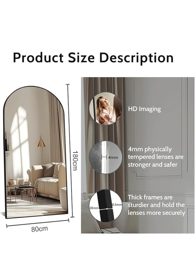 Vparty Arched Black Floor Mirror – 71"x32" Full-Length Mirror with Modern Arched Design, Stylish and Elegant for Bedrooms, Living Rooms, Hallways, Entryways, and Dressing Rooms, Large Decorative Wall Mirror, Vertical Leaning or Wall-Mounted, Practical Home Decor Accent (180x80cm) - Image 5