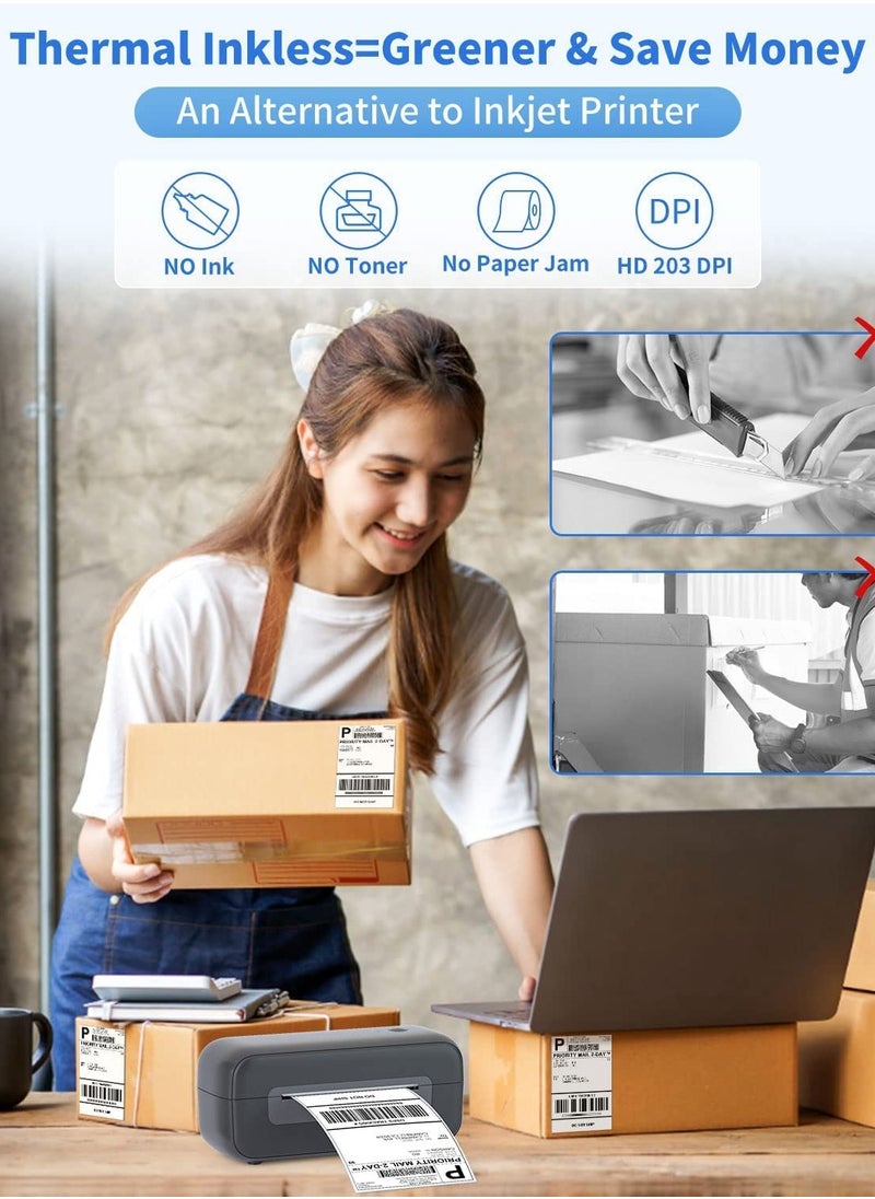 شو وو طابعة ملصقات حرارية، طابعة ملصقات شحن 4×6 USB، آلة طباعة ملصقات للطرود والبريد والعنوان والشعار، متوافقة مع منصات مختلفة  - Image 4
