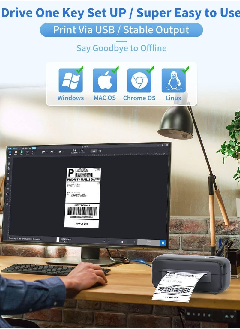 شو وو طابعة ملصقات حرارية، طابعة ملصقات شحن 4×6 USB، آلة طباعة ملصقات للطرود والبريد والعنوان والشعار، متوافقة مع منصات مختلفة  - Image 2