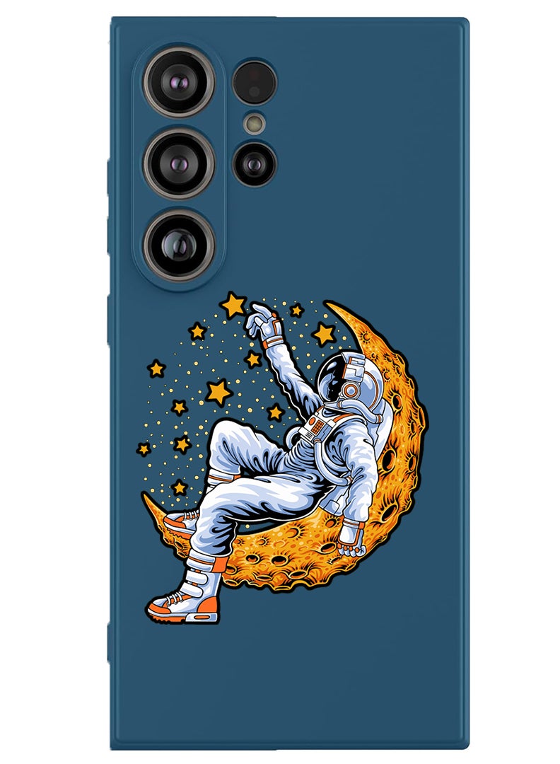 Theodor Protective Slim Fit Case Liquid Silicone Cover with Full Body Protection Anti-Scratch Shockproof Case For Samsung Galaxy S25 Ultra (Blue) - Astronaut lying on moon - Image 1