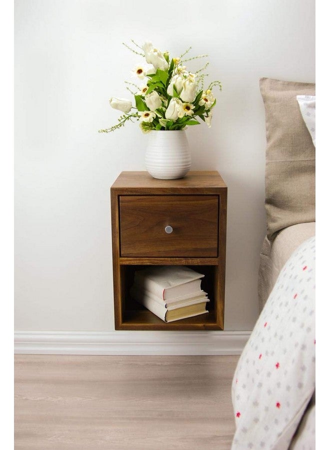 Vm decor Solid Sheesham Wood Compact Floating Nightstand with Drawer and Open Shelf/Wood Hanging Bedside Table/Scandinavian/Mid-Century/Modern - Image 1
