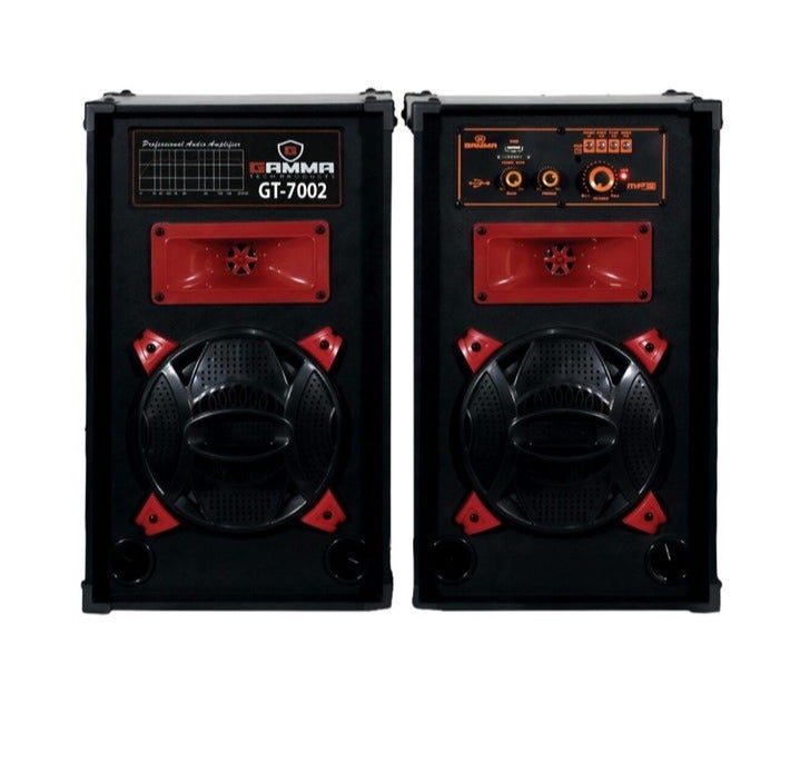 Gamma GT-7002 100W Bluetooth Dual Woofer Speaker System – Powerful Bass, USB, SD Card, Remote Control, Wooden Cabinet - Image 1