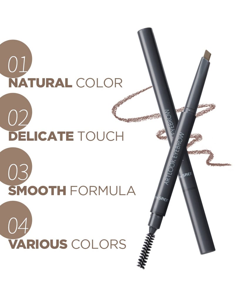 THESAEM Artlook Eyebrow Definer Pencil with Spoolie Brush 06 Ash Brown â€“ Long Lasting Eyebrow for Soft Textured Eyebrow Makeup with Vitamin E - Triangular Pencil - Image 2
