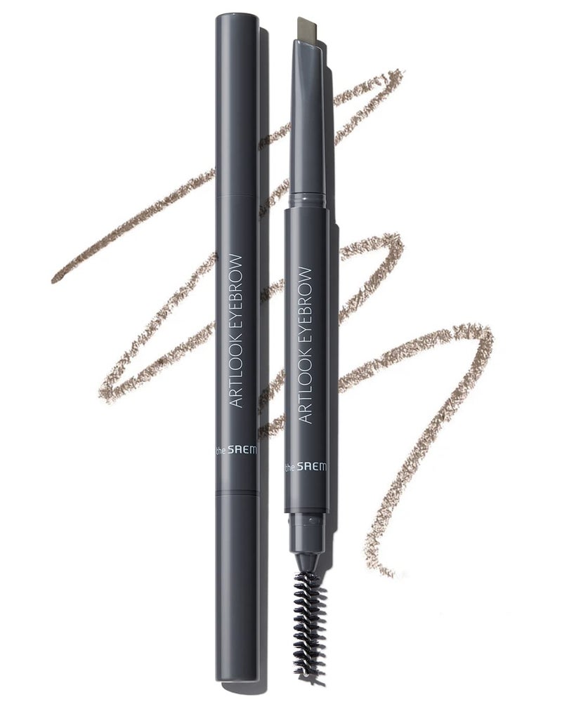 THESAEM Artlook Eyebrow Definer Pencil with Spoolie Brush 06 Ash Brown â€“ Long Lasting Eyebrow for Soft Textured Eyebrow Makeup with Vitamin E - Triangular Pencil - Image 1