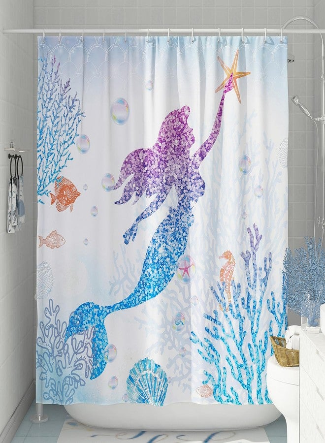 DESIHOM Cute Mermaid Shower Curtain Set, Glitter Fish Scale Girls Shower Curtains for Bathroom Kids Bathroom Decor Polyester Fabric-72" x 72" - Image 2