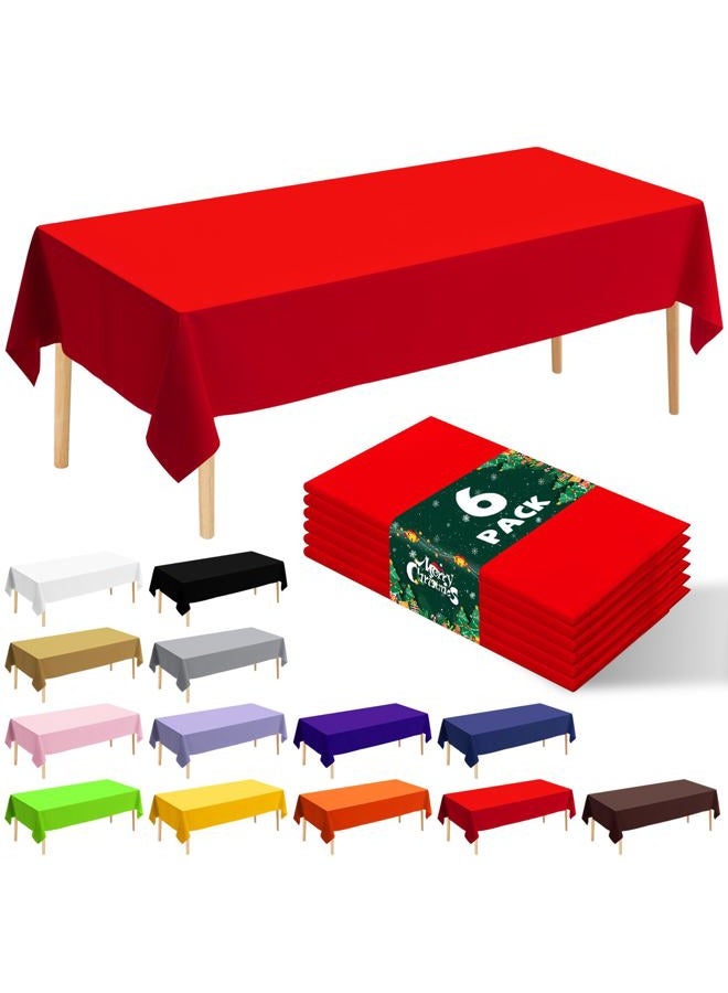 JHDZDHY 6 Pack Premium Disposable Plastic Tablecloth 54" x 108" Party Table Cloths Disposable for 6 to 8 Foot Tables Indoor or Outdoor Parties Birthdays Weddings Christmas Anniversary Buffet Table (Red) - Image 1