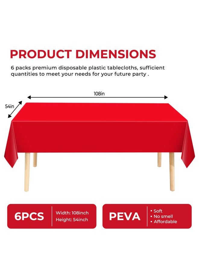 JHDZDHY 6 Pack Premium Disposable Plastic Tablecloth 54" x 108" Party Table Cloths Disposable for 6 to 8 Foot Tables Indoor or Outdoor Parties Birthdays Weddings Christmas Anniversary Buffet Table (Red) - Image 2