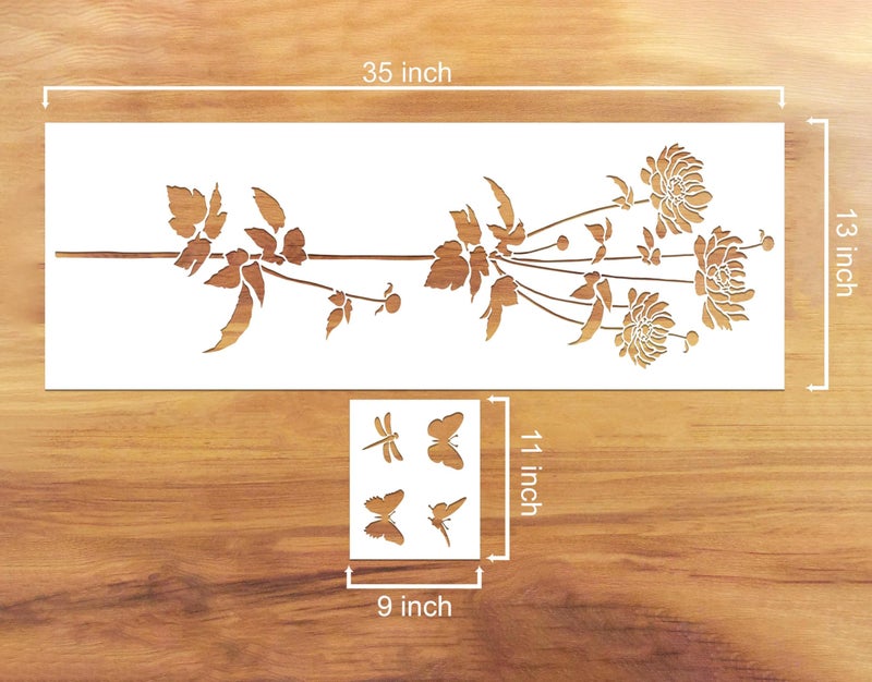 WallDesign Floral Lawn Stencils for Wall Painting on Living Room, Bedroom, Home Wall Art Decoration (9 inch x 35 inch Design Size) - Image 2