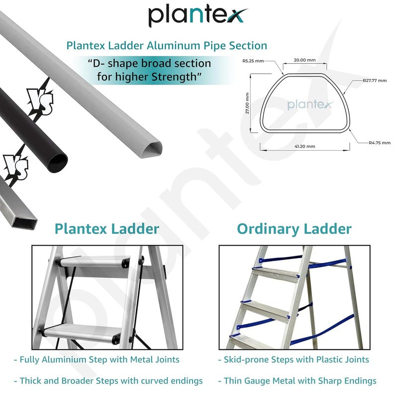 plantex Plantex Surestep 5 Step Aluminum Ladder for Home UseWide Anti Skid Step Foldable Ladder with Knee Guard PVC Shoes and Cross Bars AnodizeSilver  - Image 3