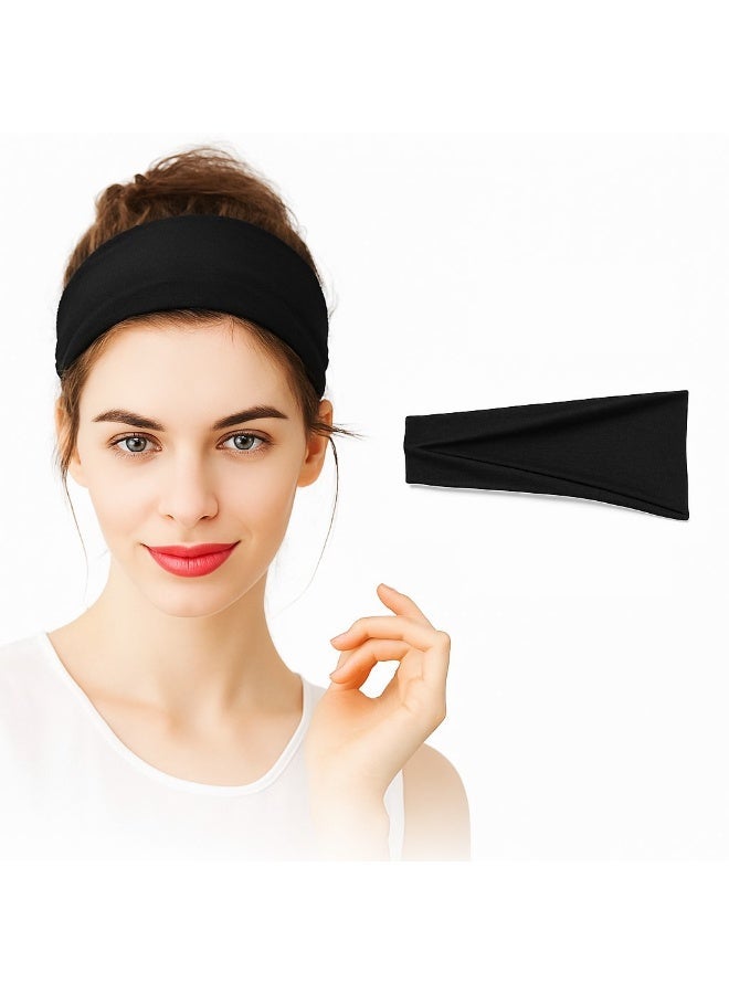 عصابات رأس عصرية للنساء، عصابة رأس عريضة لممارسة اليوجا والتمارين الرياضية(اسود) - Image 2