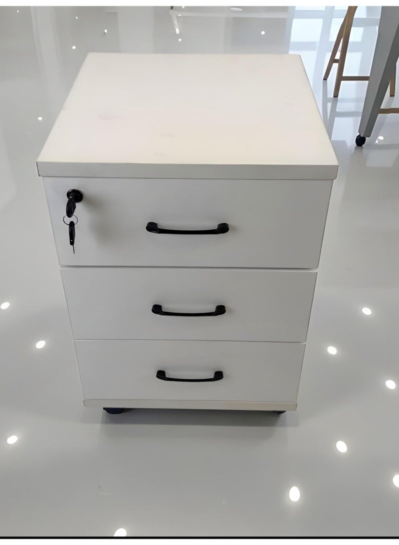 l'elefante Modern White 3-Drawer Wooden Filing Cabinet with Lock & Wheels - Stylish Office Storage Unit - Image 2