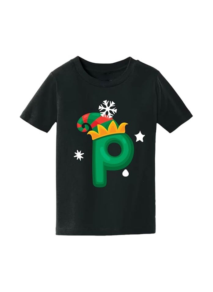 PRINTSHOP4ME - Christmas Initial Letter Printed Kids T-Shirts For Boys-Fun And Festive Holiday Gift For Your Little Guy-Gifts For Friends And Family Printed Round Neck T-Shirts For Kids - Image 1