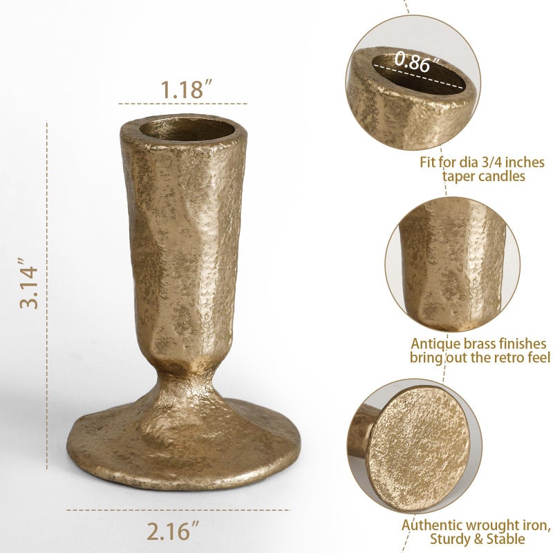 SUJUN Handcrafted Antique Brass Iron Taper Candle Holders - Set of 2 Elegant Candlesticks for Weddings, Dining, and Parties, Timeless DÃ©cor Accent - Image 2