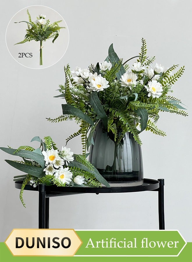 DUNISO 2 PCS Artificial flower bouquet，Indoor Simulation plants, Fake topiary nordic daisy，for Home, Office, Room table, Desk table decoration - Image 1