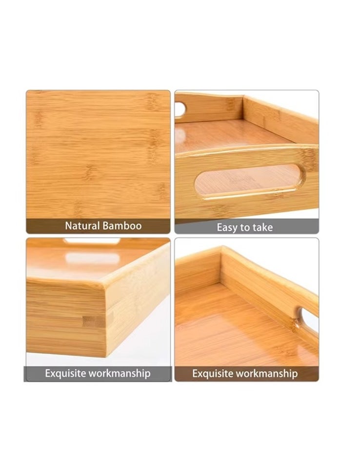 Trendify - Stackable Bamboo Serving Tray with Handles, Set of 3 Sizes - Decorative Nesting Wooden Trays for Serving Food, Coffee, Breakfast in Bed, Durable Eco-Friendly Design - Image 1