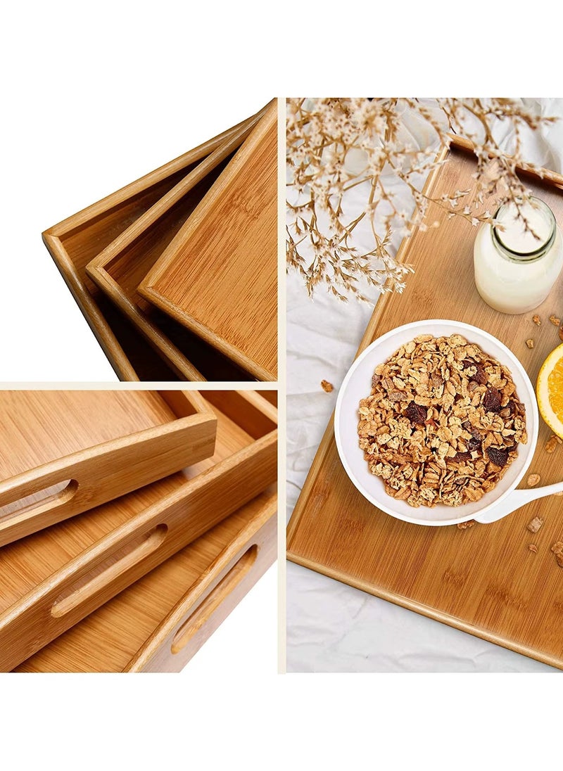 Trendify - Stackable Bamboo Serving Tray with Handles, Set of 3 Sizes - Decorative Nesting Wooden Trays for Serving Food, Coffee, Breakfast in Bed, Durable Eco-Friendly Design - Image 1