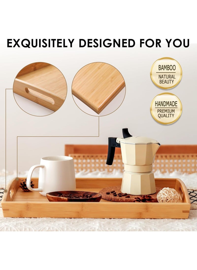 Trendify - Stackable Bamboo Serving Tray with Handles, Set of 3 Sizes - Decorative Nesting Wooden Trays for Serving Food, Coffee, Breakfast in Bed, Durable Eco-Friendly Design - Image 1