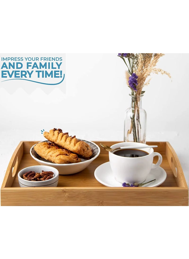 Trendify - Stackable Bamboo Serving Tray with Handles, Set of 3 Sizes - Decorative Nesting Wooden Trays for Serving Food, Coffee, Breakfast in Bed, Durable Eco-Friendly Design - Image 1